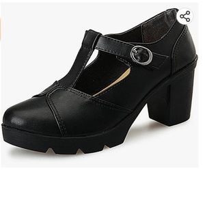 DADAWEN Women's Classic T-Strap Platform Mid-Heel Square Toe Oxfords Dress Shoes
